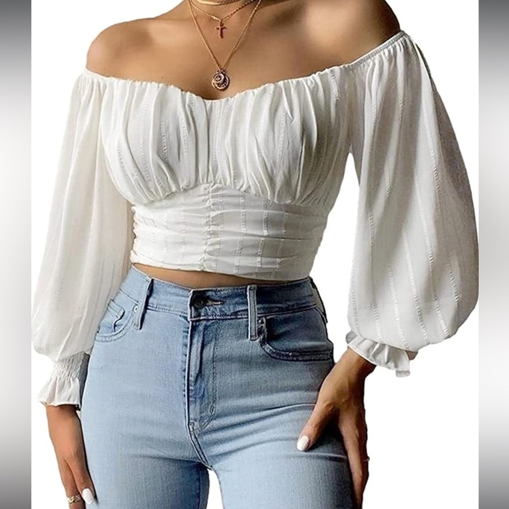 Elegant White Off-Shoulder Women's Crop Top